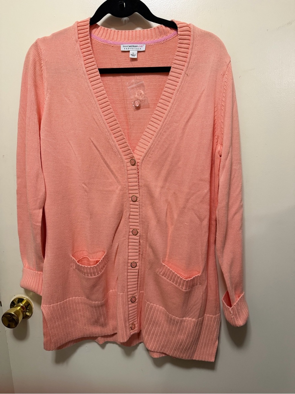 Isaac Mizrahi Peach Button-Front V-Neck Cardigan